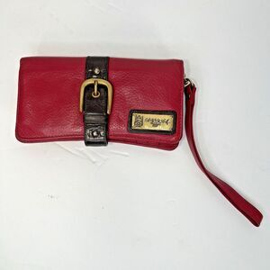 Womens Sharif Red Leather Wristlet/Wallet Buckle Accent 7.5x4"
